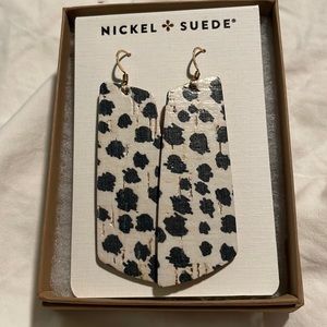 Nickel & Suede White Spotted Cork Gems Leather Earrings